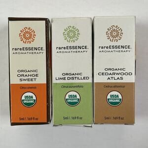 rareESSENCE Aromatherapy Orange Lime Cedarwood Organic Essential Oils Lot of 3